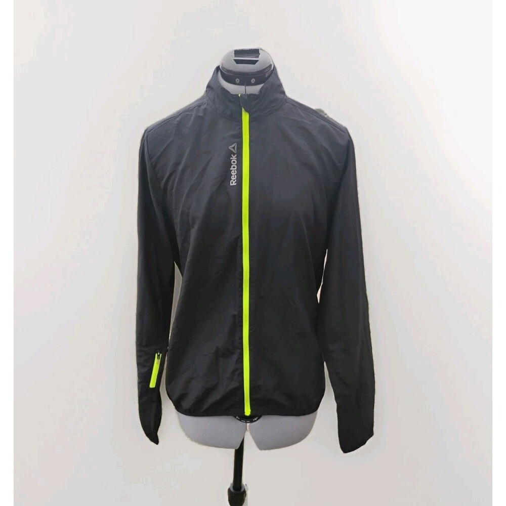 Reebok | Women's Black Windbreaker Lime Green Accents Mesh Back Size Small